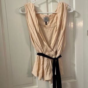 Anthropologie, HD in Paris, cream blouse with black belt, size 4.